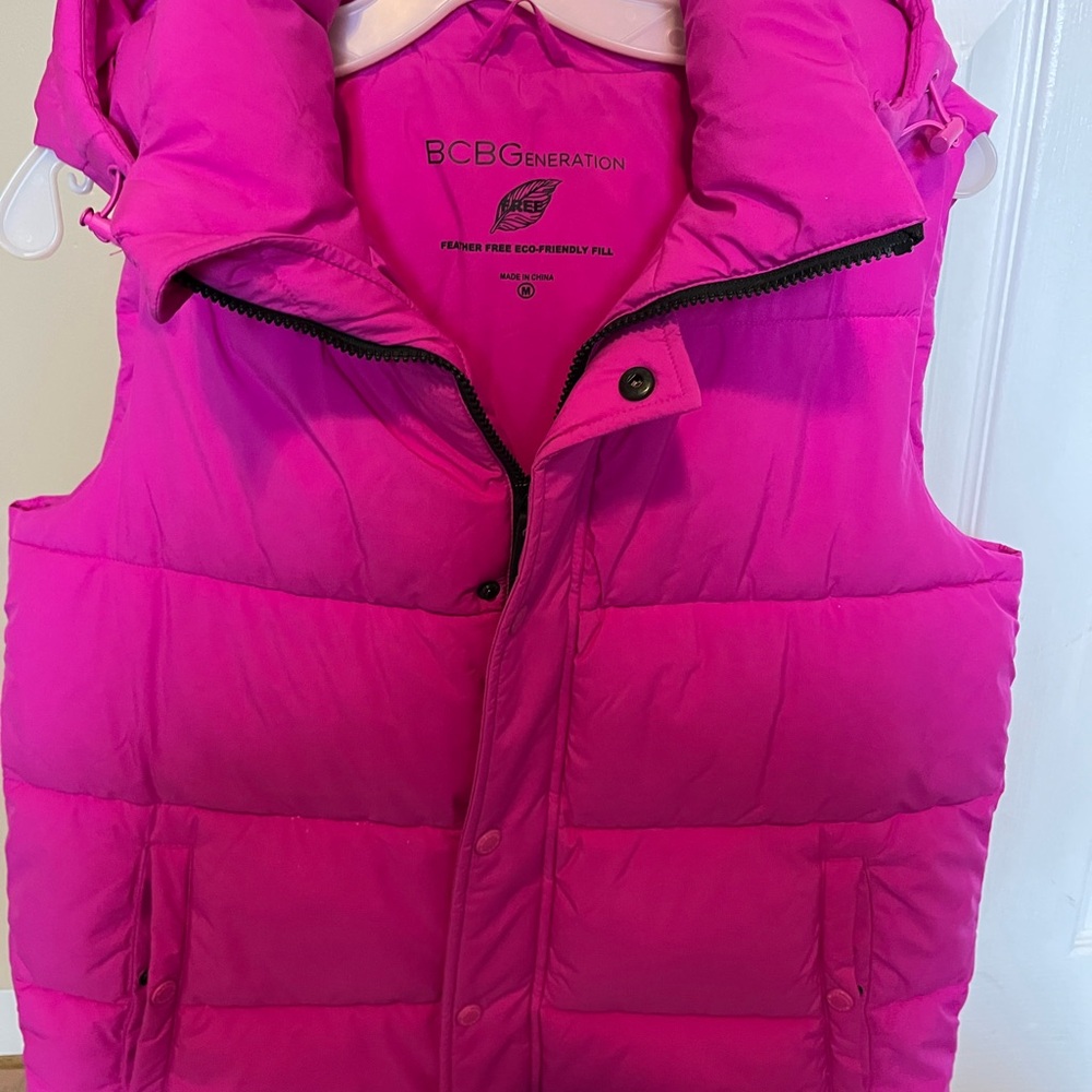 BCBGeneration Women’s  Fuchsia Puffer Vest with removable hood